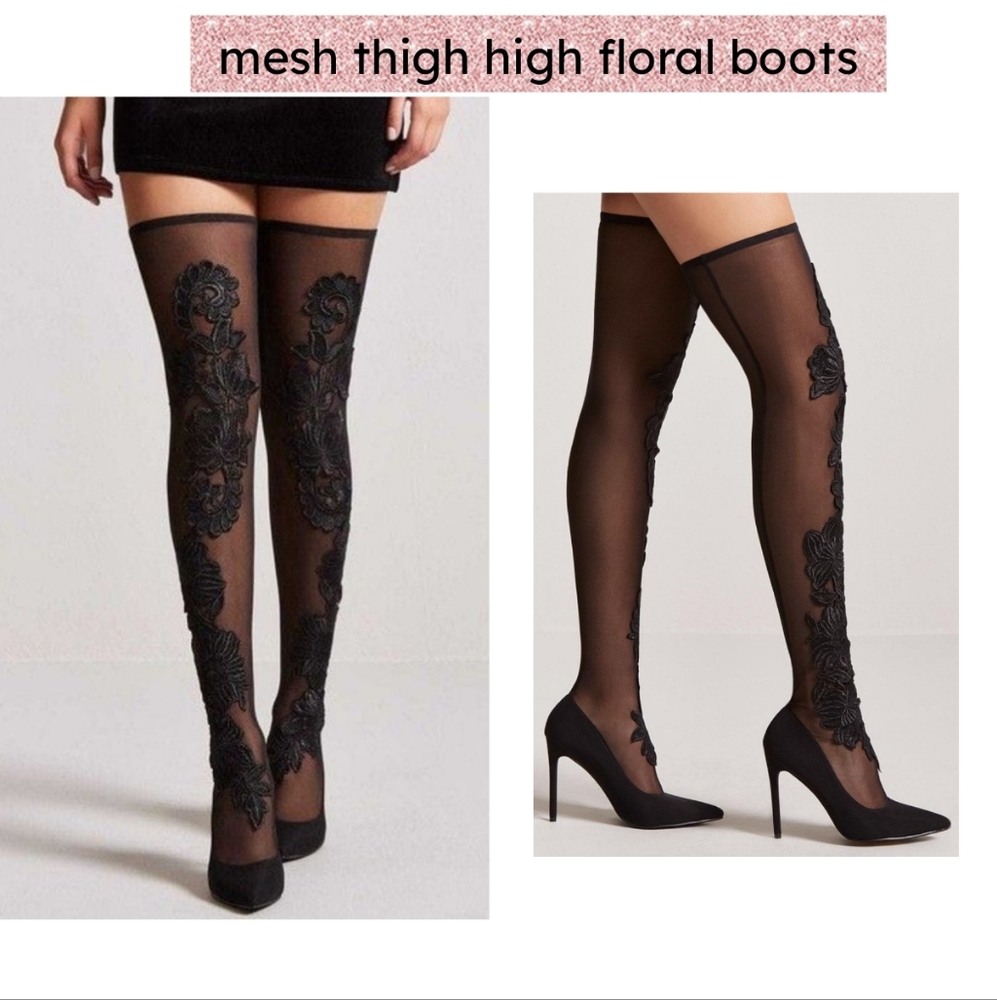Mesh thigh high stocking boots